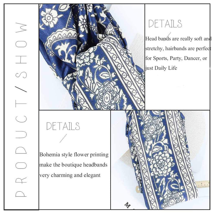 Boho Athletic Travel Headbands Cross Workout Head Wrap Knotted Turban Hair Scarf Yoga Elastic Printed Hair Band for Women and Girls(Pack of 3)