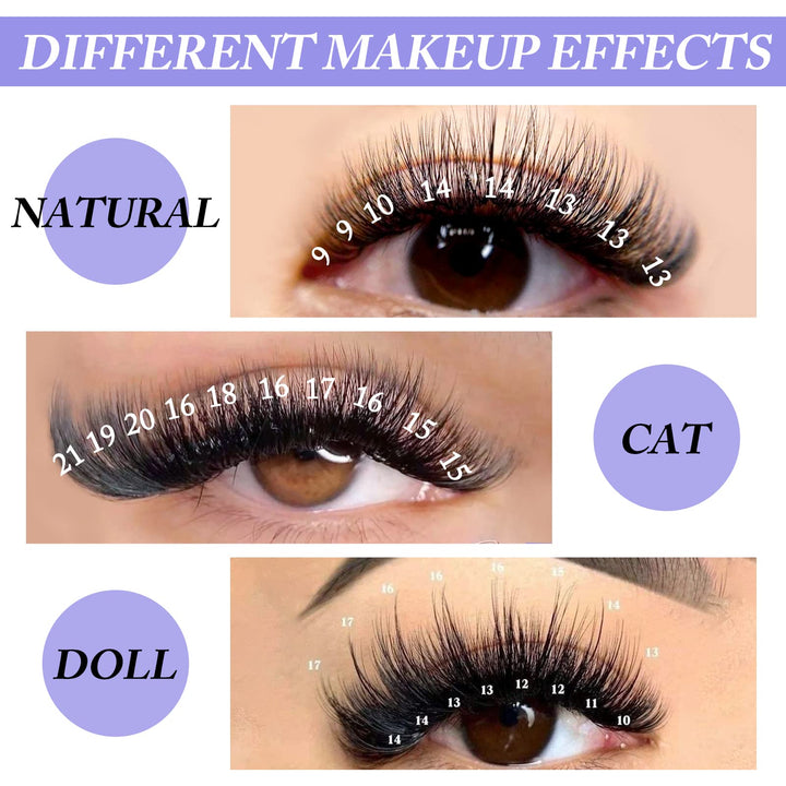 Eyelash Extension Volume Lashes 0.05 Thickness Rapid Blooming Eyelash Extensions C/D curl Easy Fan Volume Lashes 14-20mm mixed Self Fanning Lashes By (0.05-DD, 14-20mm)