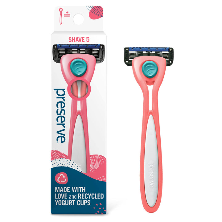 Shave 5 Five Blade Refillable Razor, Made from Recycled Materials, Coral Pink
