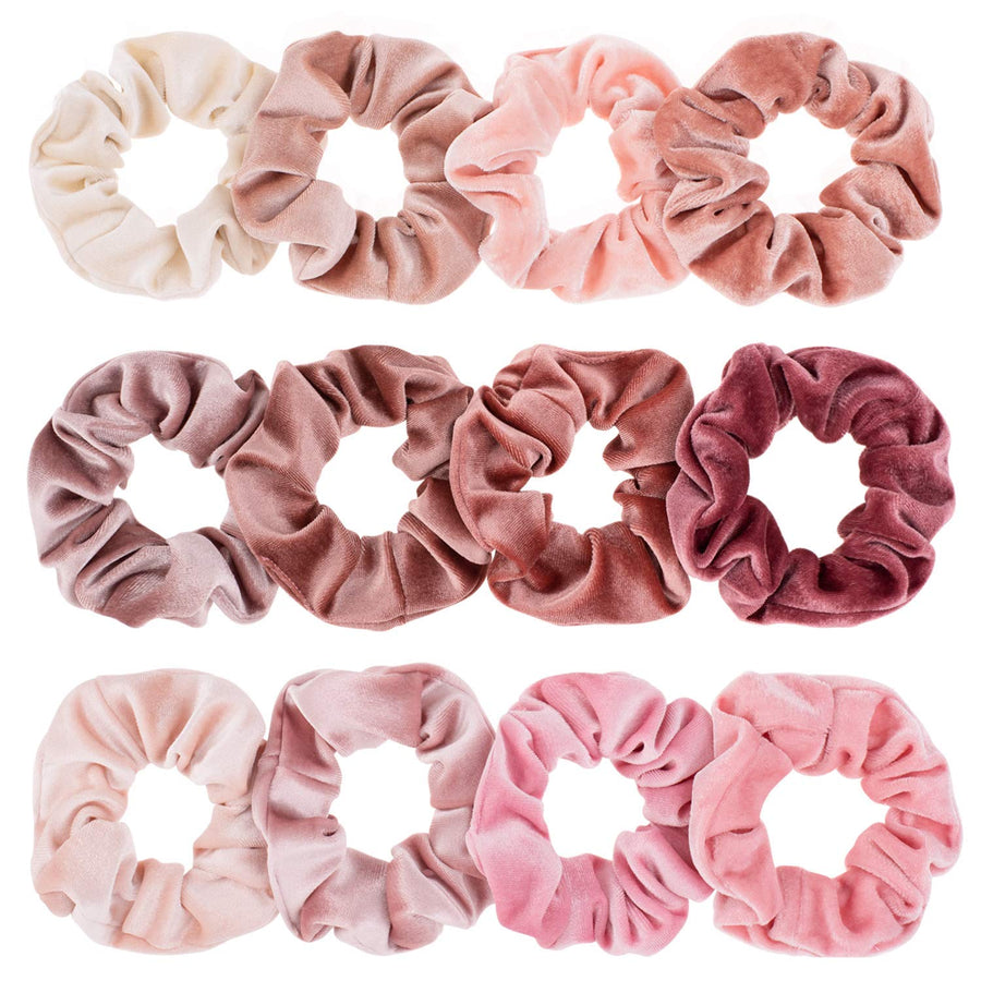 Blush Theme Hair Scrunchies Velvet Elastics Pink Lovers Scrunchy Bobbles Soft Hair Bands Hair Ties Hair Accessories For Women Or Girls (12 Blush)
