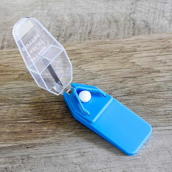 Pill Cutter and Splitter, Cuts Pills, Vitamins, Tablets, Stainless Steel Blade, Travel Sized, Safely Cut Pills and Vitamins, Easy to Use, Color May Vary, BPA Free