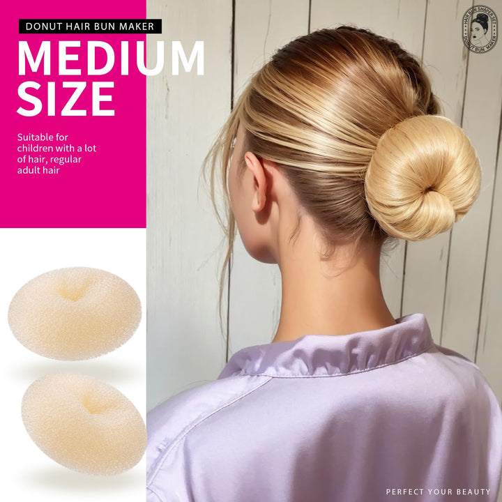 Donut Bun Maker, Hair Bun Donut Maker Ring Style Bun Maker Set - 7 Buns Shaper & 5 Bands & 20 Bobby Pins For Chignon Hair Styles Ballet Dance Beige (2 Small 2 Medium 2 Large 1 Extra-large)
