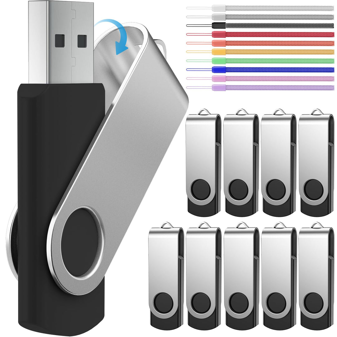 USB Flash Drive 512MB 10 Pack Thumb Drives Portable Pen Drives, Bulk USB 2.0 Memory Sticks Small Capacity 512 MB Zip Drive, Swivel Pendrive Black Jump Drives for Embroidery Sewing Machine