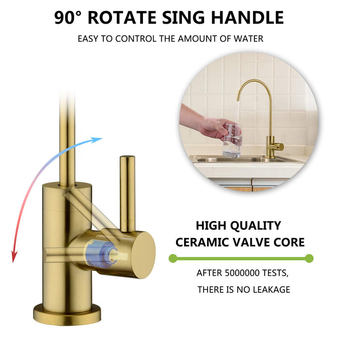 Brushed Brass Water Filter Faucet, Drinking Water Faucet, 360° Swivel Kitchen Sink Water Filter Faucet, Fits Most Reverse Osmosis Units or Under Sink Water Filtration System, Brushed Gold