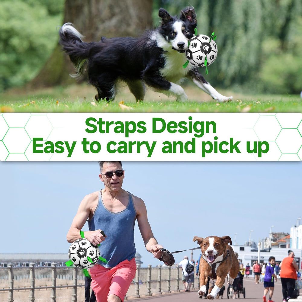 Dog Toys Soccer Ball with Straps, Interactive Dog Toys for Tug of War, Puppy Birthday Gifts, Dog Tug Toy, Dog Water Toy, Durable Dog Balls World Cup for Small & Medium Dogs(6 Inch)