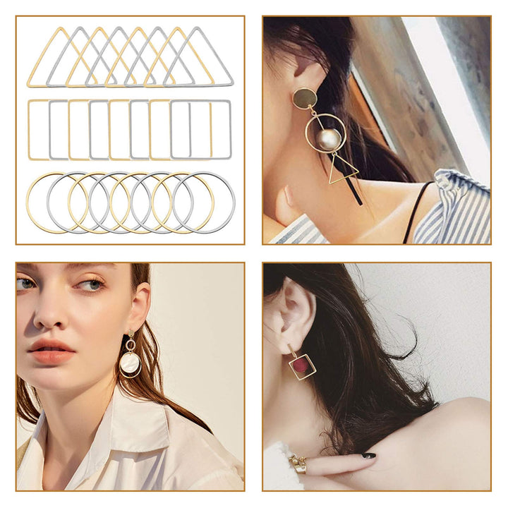 60pcs Earrings Beading Hoop Earring Finding Geometric Pendant Connector Round Hoop Earring for Jewelry Making DIY Crafts Art Creation Women Gift(Triangle & Square & Circle)