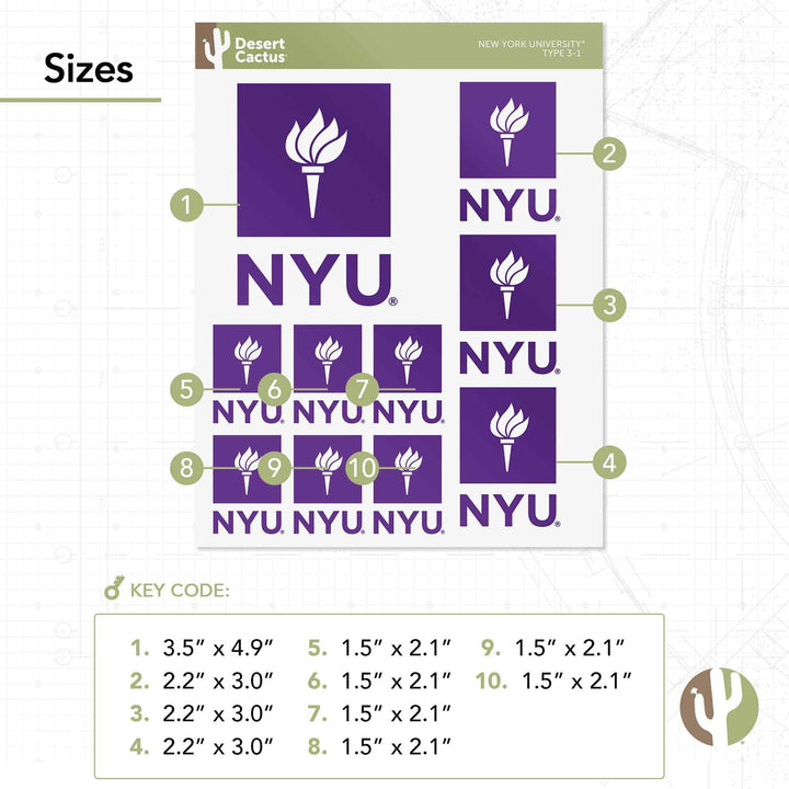 New York University Stickers NYU Violets Vinyl Decals Laptop Water Bottle Car Scrapbook 13.43x10.98 Sheet T3 (Type 3-1)