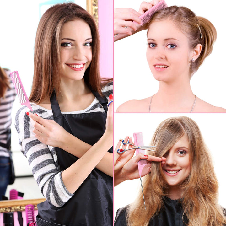 2 Pieces Tail Combs Carbon Fiber Teasing Combs Rat Tail Lifting Combs Styling Combs for Hair Salon or Home Supplies (Pink)