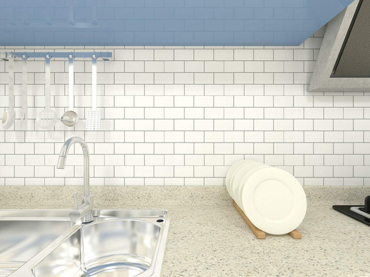 10-Sheet Peel and Stick Backsplash Tile for Kitchen Backsplash, 12x12 inches Off White Subway Tile with Grey Grout