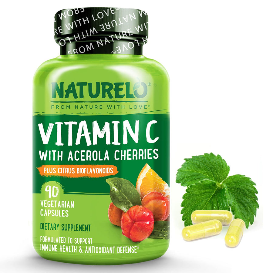 Vitamin C with Organic Acerola Cherry Extract and Citrus Bioflavonoids - Vegan Supplement - Immune Support - 500 mg VIT C per Cap - Non-GMO - 90 Capsules
