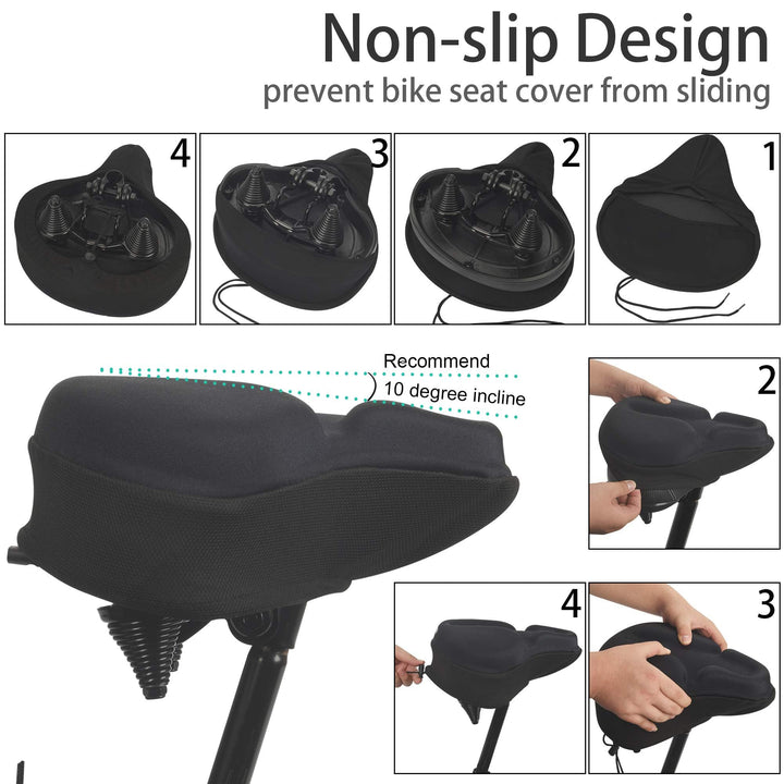 C6 Large Comfortable Exercise Bike Seat Cover - Wide Soft Foam & Gel Padded Bicycle Saddle Cushion for Women Men Seniors, Fits for Peloton, Stationary, Cruiser Bikes, Indoor Outdoor Cycling