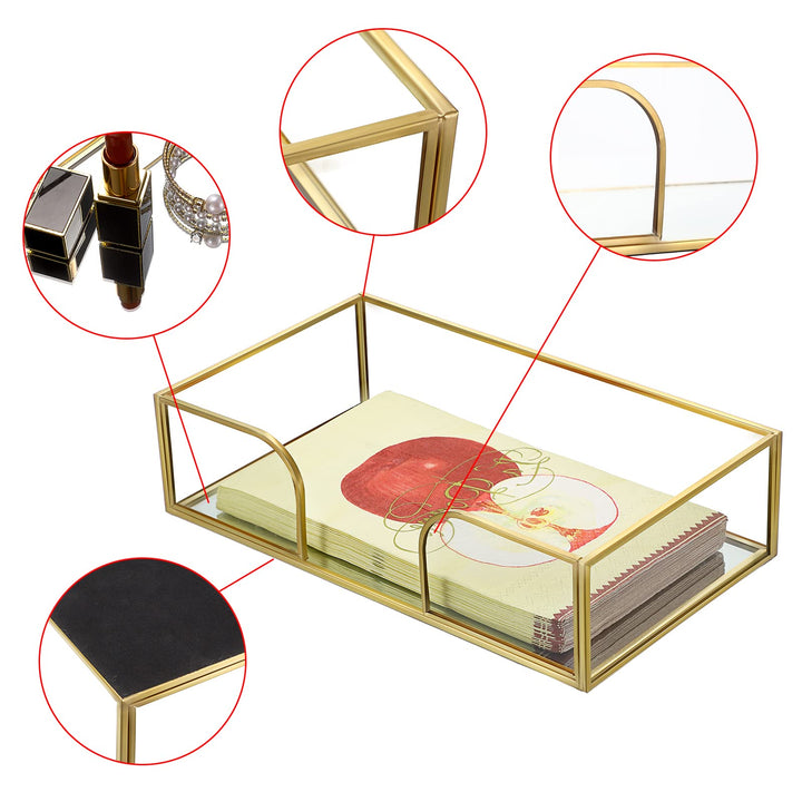 Bathroom Guest Towel Holder - Rectangle Glass Napkin Holder for Guest Hand Towels Paper Napkins, Decorative Napkin Holder Tray for Bathroom Vanity Toilet Tank Table Kitchen Countertop, Gold