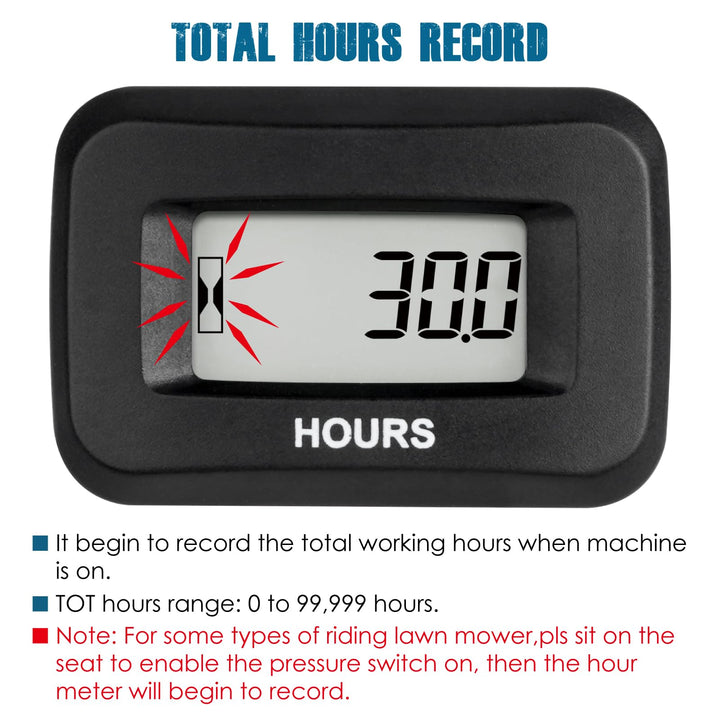 Digital Hour Meter,DC 5V to 60V for Riding Lawn Mower Tractor Golf Cart Forklift RV Motorhome Milling Machine etc. (1)