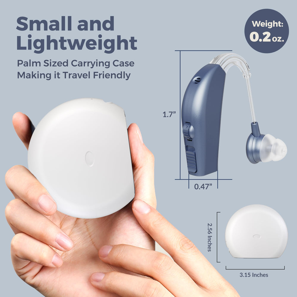 Digital Hearing Aids for Seniors - (Pair of 2) Personal Hearing Enhancement Behind-The-Ear BTE Aid PSAP Sound Amplifier, Rechargeable Digital Hearing Amplifier with All-Day Battery Life, Modern Blue