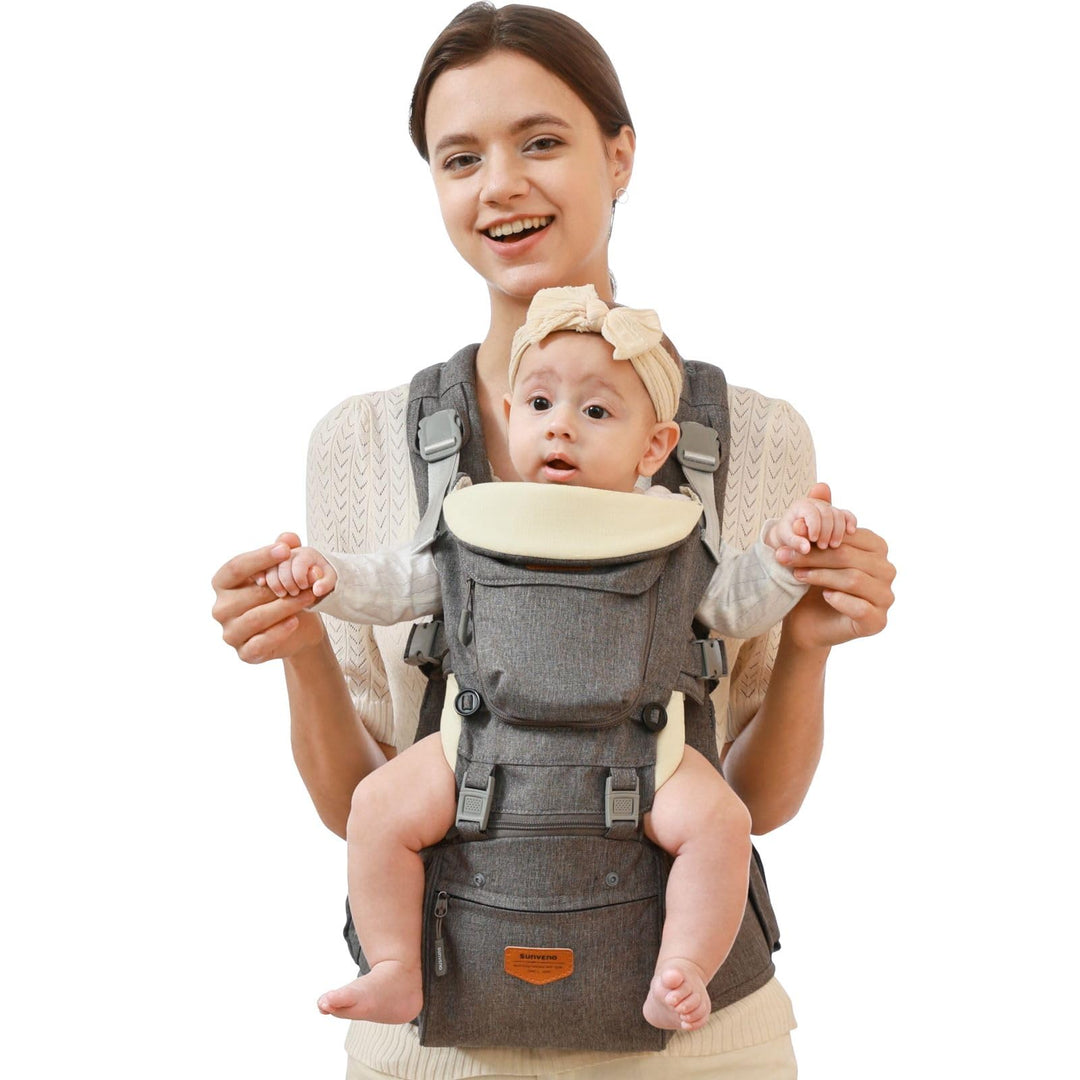 SUNVENO Baby Hipseat Ergonomic Baby Carrier Soft Cotton 6 in 1 Safety Infant Newborn Hip Seat for Home, Outdoor, Travel, 6-36 Months Babies Girls and Boys, Grey