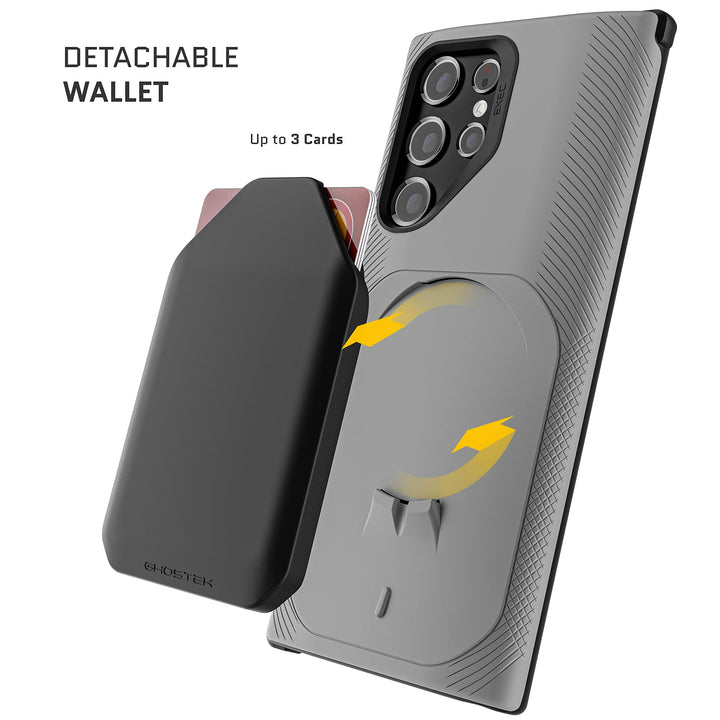 EXEC Samsung S22 Ultra 5G Case - Wallet Card Holder, Magnetic Car Vent Mount & Wireless Charging Compatible (Gray)