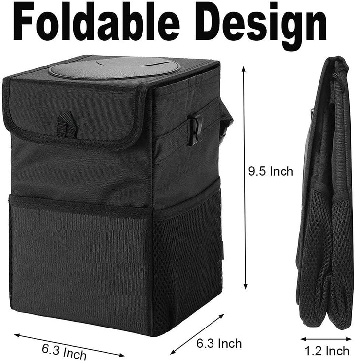 Car Trash Can with Lid and Storage Pockets, 100% Leak-Proof Car Organizer, Waterproof Car Garbage Can, Multipurpose Trash Bin for Car