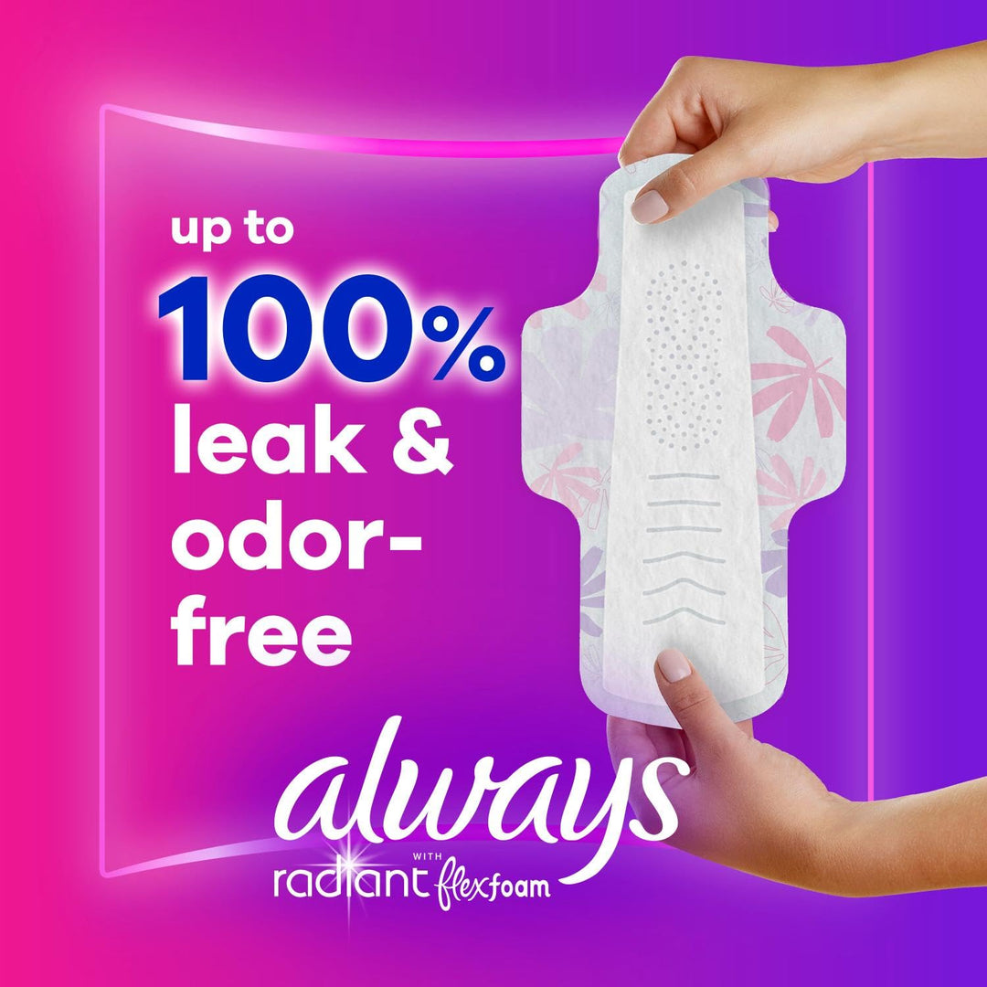 Radiant Feminine Pads For Women, Size 2 Heavy Flow Absorbency, Multipack, With Flexfoam, With Wings, Light Clean Scent, 26 Count x 3 Packs (78 Count total)