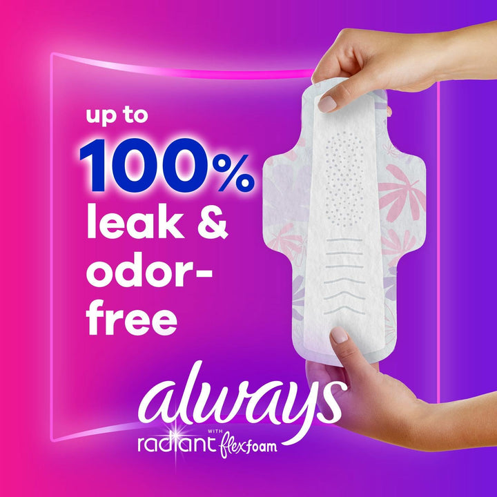 Radiant Feminine Pads For Women, Size 2 Heavy Flow Absorbency, Multipack, With Flexfoam, With Wings, Light Clean Scent, 26 Count x 3 Packs (78 Count total)