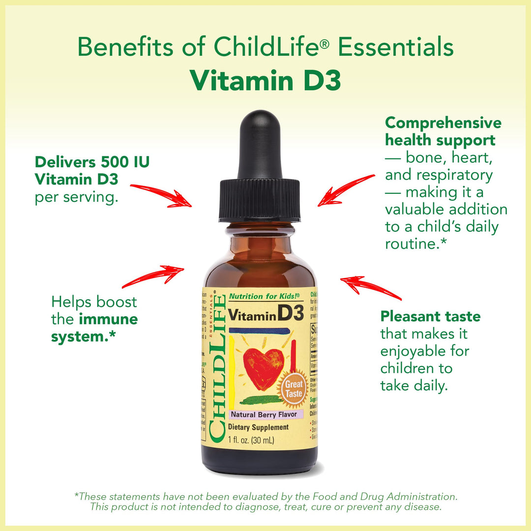 1 : Child Life Vitamin D3, Berry Flavor, Glass Bottle, 1 Ounce