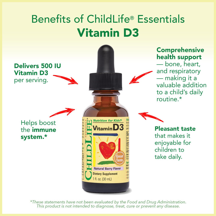1 : Child Life Vitamin D3, Berry Flavor, Glass Bottle, 1 Ounce