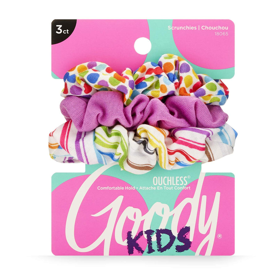 KIDS PRPLE RAINBW SCRUNCHIES 3CT