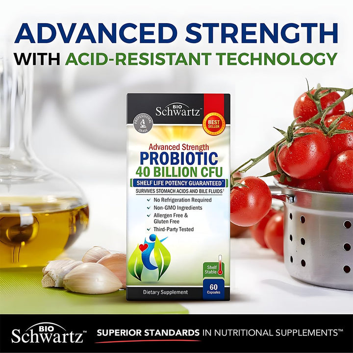 Daily Probiotic Supplement with 40 Billion CFU - Gut Health Complex with Astragalus and Lactobacillus Acidophilus Probiotic for Women and Men - Shelf Stable with Prebiotics for Digestive Health