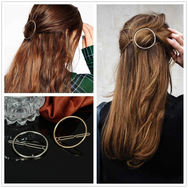 Hollow Hoop Round Circle Geometric Metal Hair Clip Bobby Pin Ponytail Holder Hair Accessories for Women and Girl (2 Pcs/Lot,1 Gold & 1 Silver)