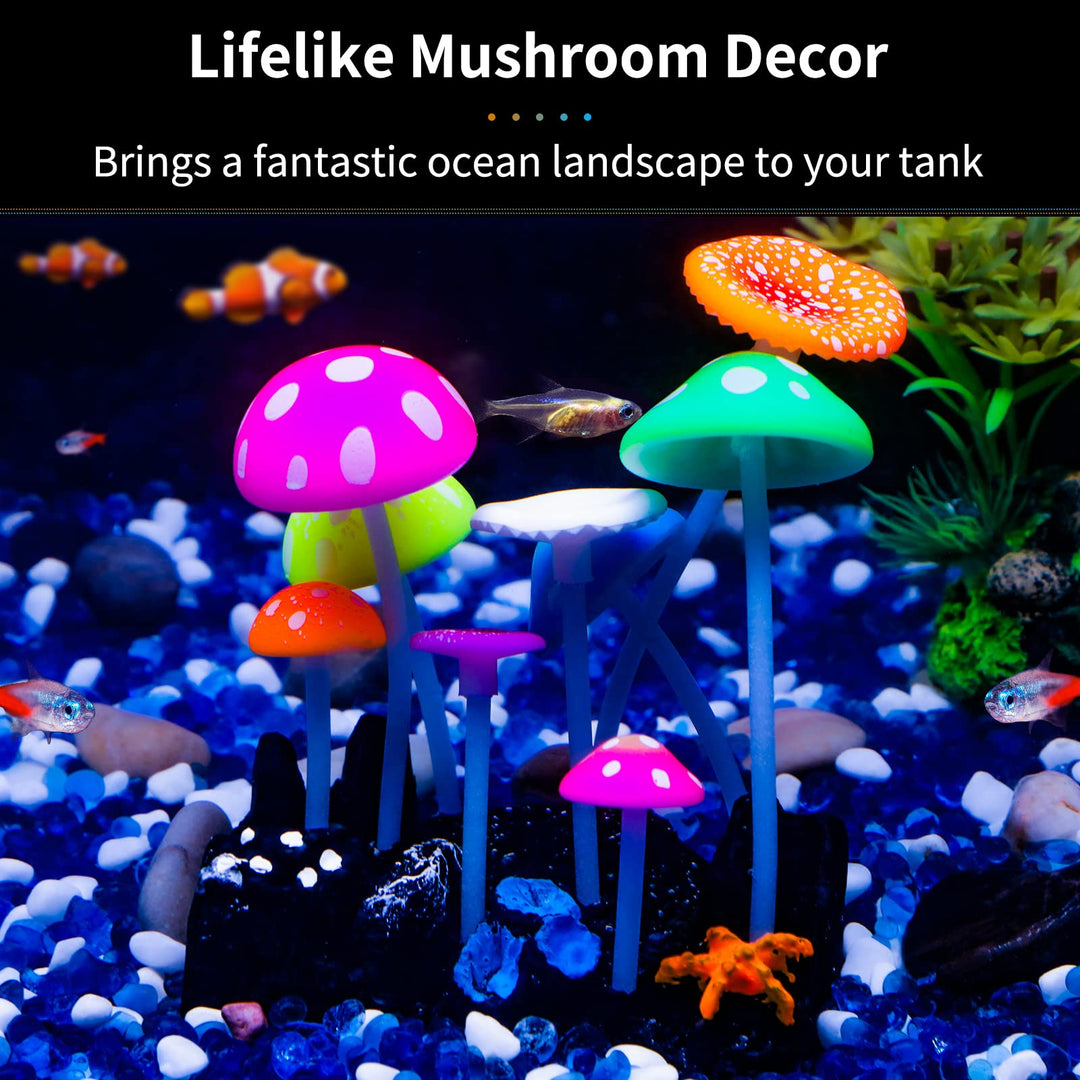 Glowing Effect Artificial Mushroom Aquarium Plant Decor Ornament Decoration for Fish Tank Landscape