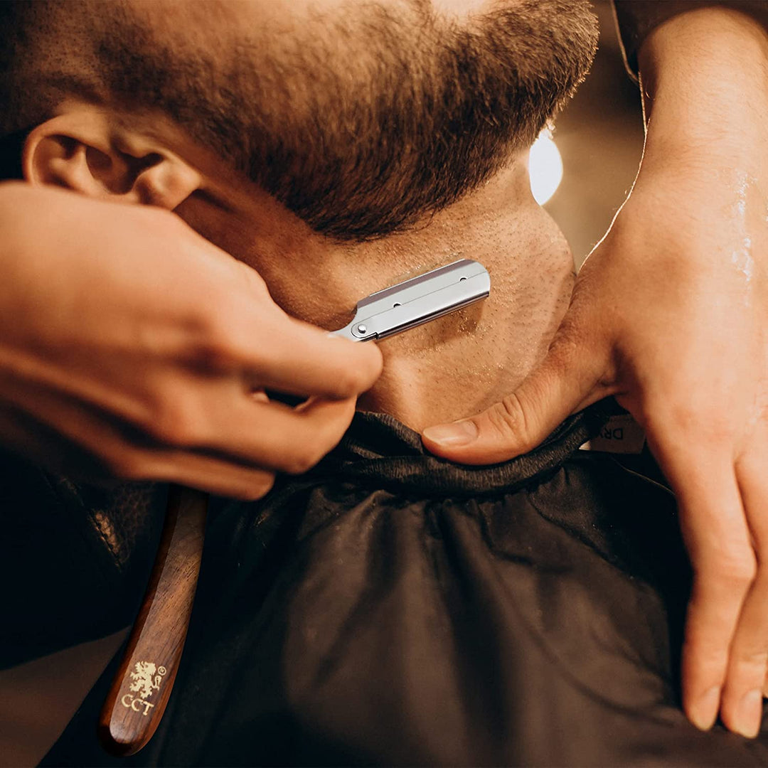 ® Cut Throat Razor Kit Missanda Hardwood & Stainless Steel Professional Barber Razor, Premium Single Blade Straight Edge Razor, Moustache & Beard Shaper, Travel Pouch Included