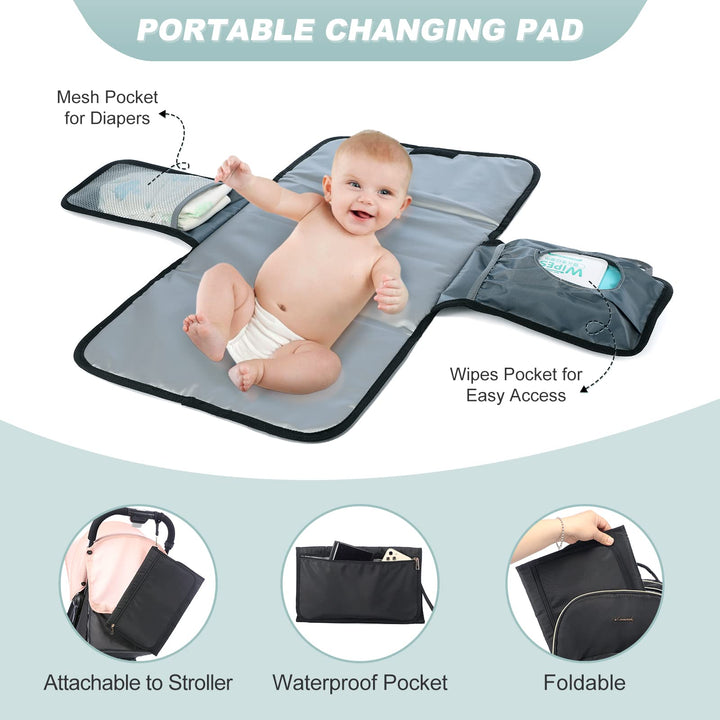 Diaper Bag Backpack, Quilted Baby Bag with Changing Pad & Pacifier Holder, Waterproof Travel Diaper Bags for Baby Boys Girls, Stylish and Large Capacity, Black