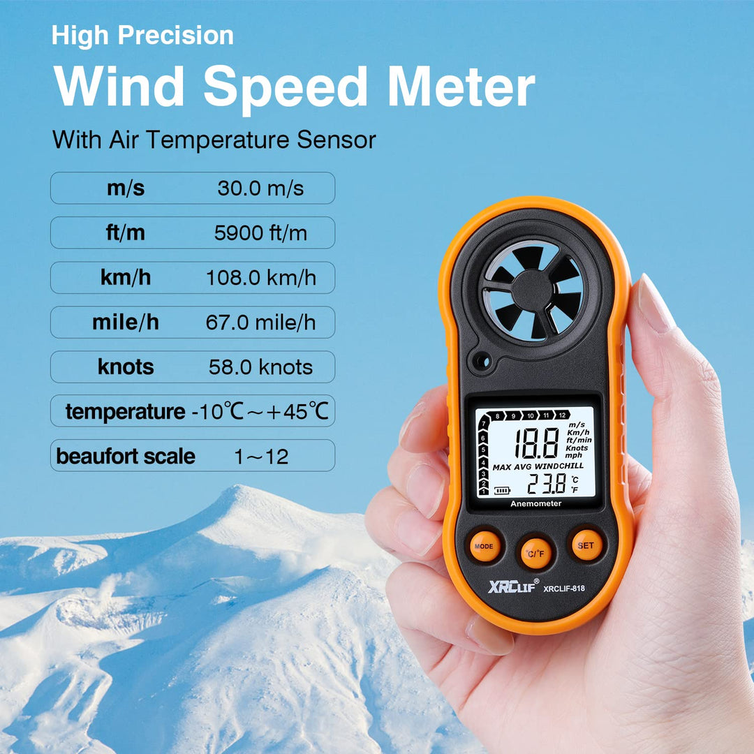 Digital Wind Speed Meter Anemometer Handheld Wind Gauges Air Flow Velocity Meter for Measuring Wind Chill Temperature Speed, Wind Meter Thermometer Gauge for Shooting Windsurfing Fishing Hunting