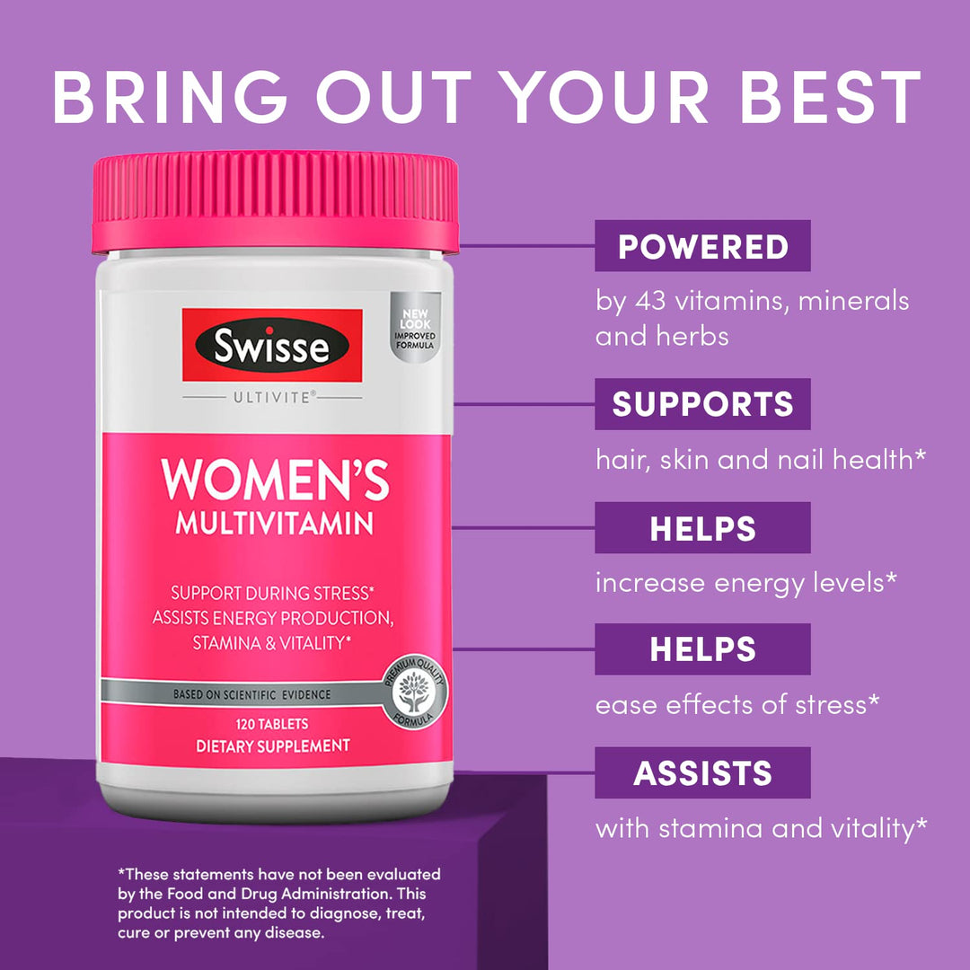 Daily Multivitamin for Women | 47 Vitamins, Antioxidants and Minerals + Adaptogens | Energy, Stress & Immune Support | Womens Multivitamin Supplement | 120 Tablets / 4 Months Supply