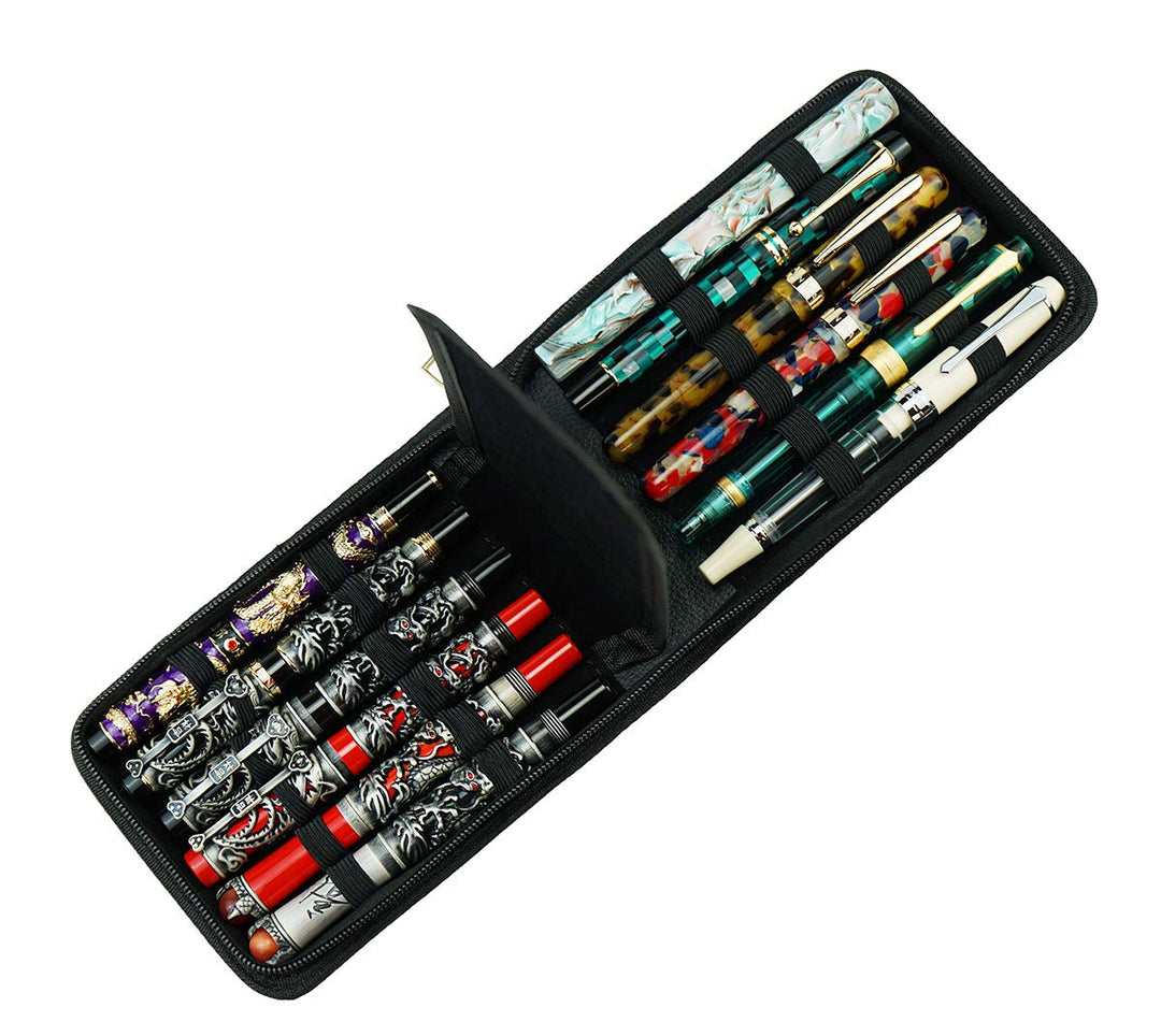12 Fountain Pen Case PU Leather, Rollerball Pen Display Holder Bag, Pouch Large Capacity for Your Collection - Black