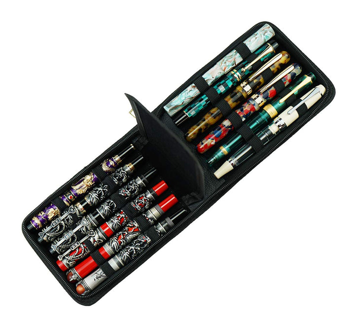 12 Fountain Pen Case PU Leather, Rollerball Pen Display Holder Bag, Pouch Large Capacity for Your Collection - Black