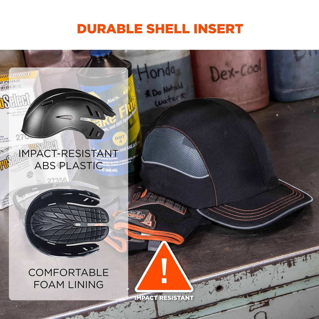 Safety Bump Cap, Baseball Hat Style, Comfortable Head Protection, Long Brim, Skullerz 8950, Navy Blue, Long