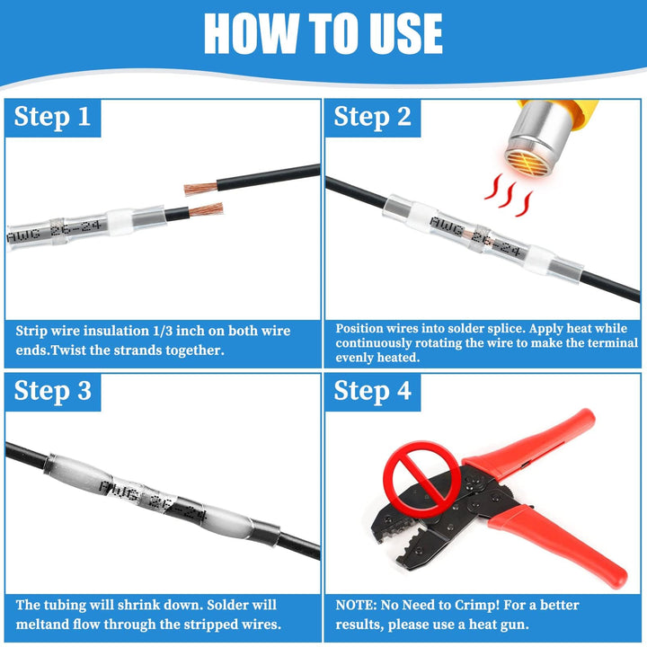 200PCS White Solder Seal Wire Connectors, 26-24 AWG Self Soldering Heat Shrink Wire Connectors Marine Grade Waterproof Insulated Electrical Butt Splice Wire Terminals for Automotive Boat Truck