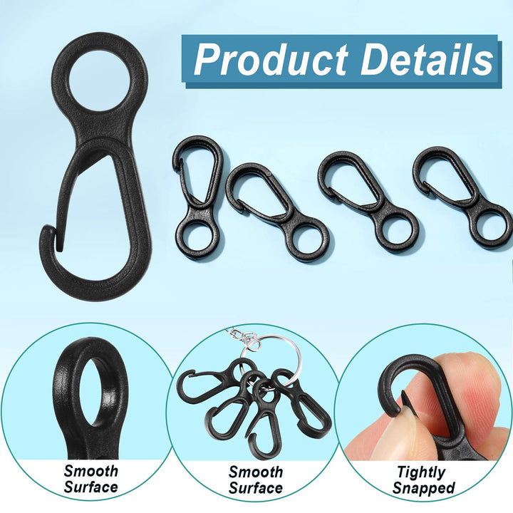 Lanyard Hook Plastic Lobster Clasp Mini Lanyard Snap Clip Hook Spring Hanging Buckle for Face Protectors Lanyard Key Chain Purse ID Card Crafting Sewing Projects, Light Plastic, Black (100 Pieces)