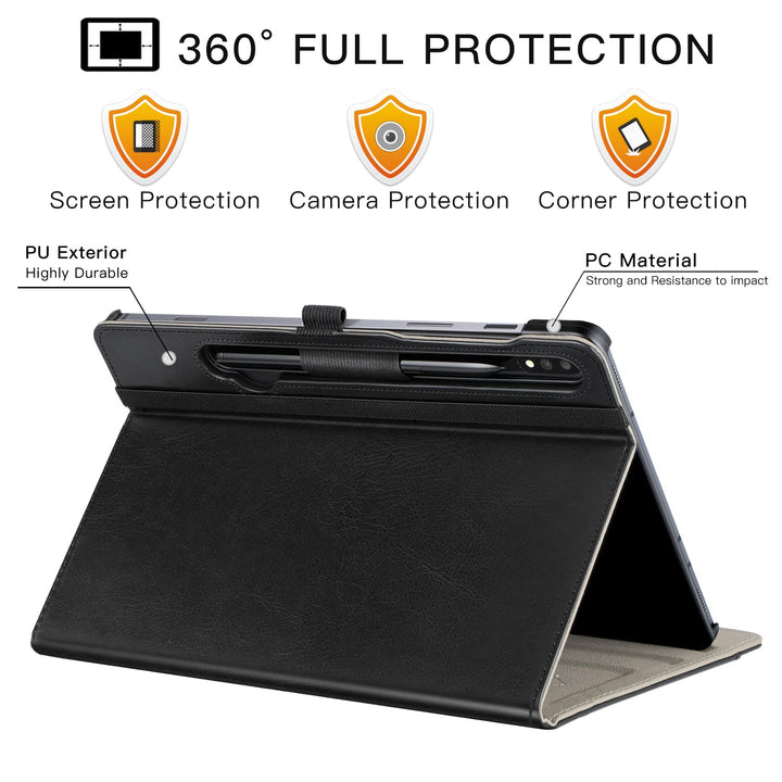 for Galaxy Tab S7 FE 5G/S8 Plus/S7 Plus 12.4 Case, Premium PU Leather Folding Stand Cover with Pen Holder & Multi-View Angles for Samsung Tablet S7 FE 2021/S8+ 2022/S7+ 2020, Denim Black