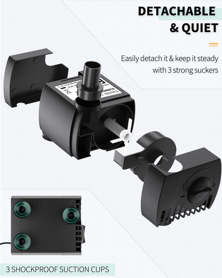 80 GPH Submersible Water Pump 4W 2.4ft High Lift Quiet Pump for Fountain Aquarium Fish Tank