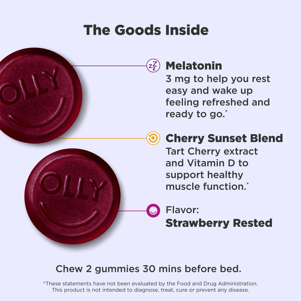 Muscle Recovery Sleep Gummies, Sleep and Sore Muscle Support, 3mg Melatonin, Tart Cherry, Vitamin D, Berry Flavor - 40 Count