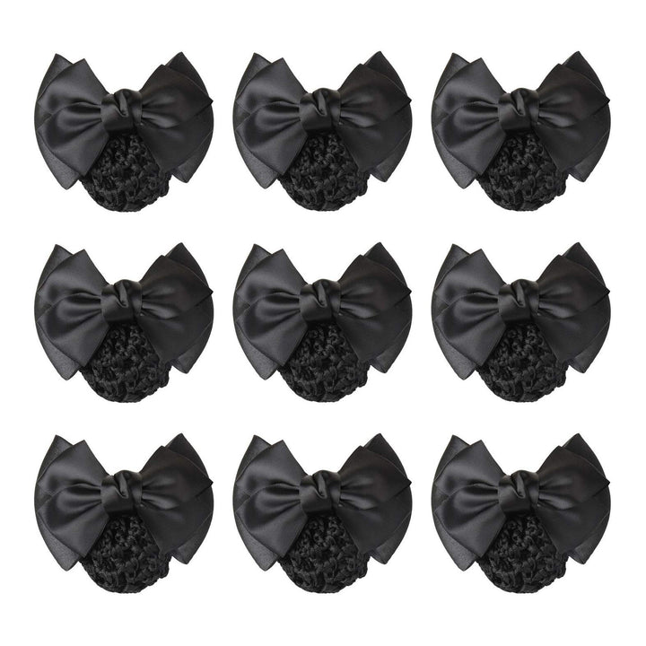 9 Pieces Bowknot Snood Net Barrette Hair Clip Bun Cover Hairnet Lace Bow Decor for Woman, Black