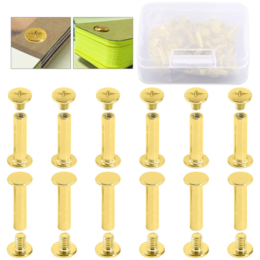 50-Sets M5 Brass Plated Phillips Chicago Screw Posts Binding Screws Assortment Kit for Scrapbook Photo Albums Binding, Leather Repair - Gold (M5 x 20mm-50Sets)