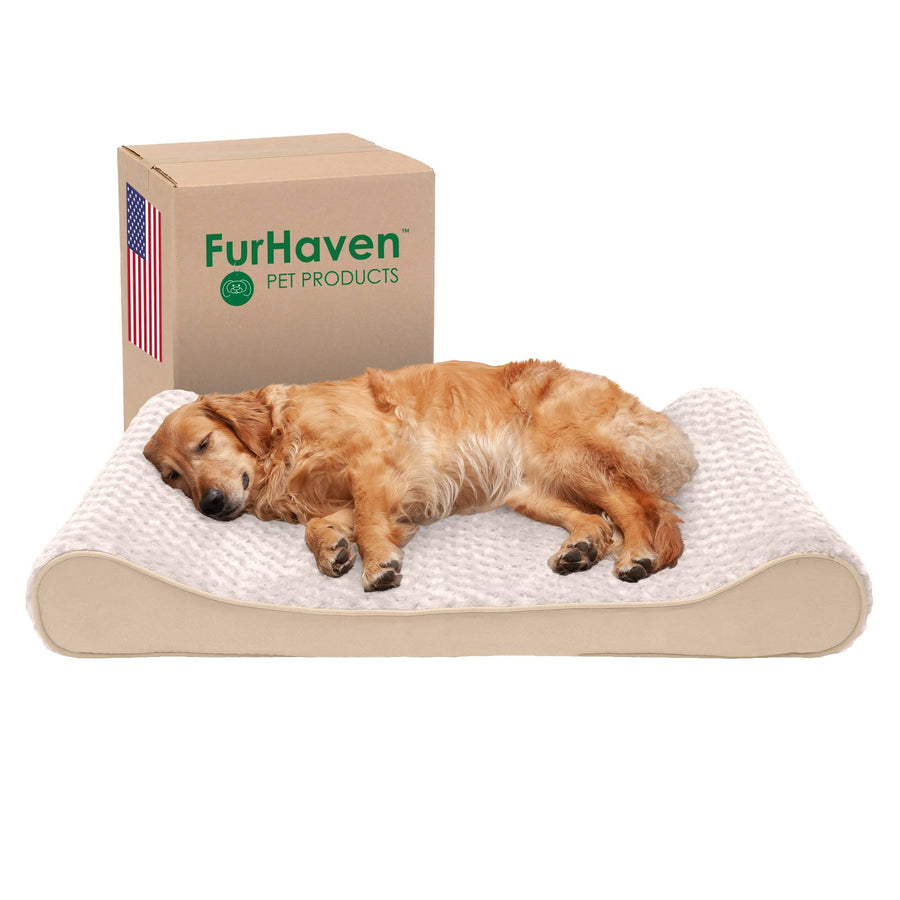 Orthopedic Dog Bed for Large Dogs w/ Removable Washable Cover, For Dogs Up to 75 lbs - Ultra Plush Faux Fur & Suede Luxe Lounger Contour Mattress - Cream, Jumbo/XL