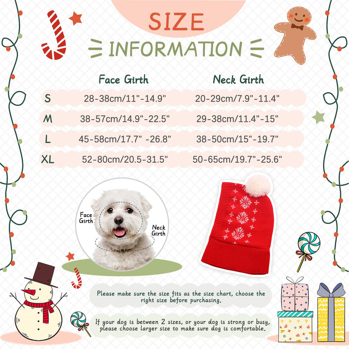 Dog Winter Hat, Dog Knitted Hat Pet Christmas Winter Warm Caps Cute Accessories Neck Ear Warmer Hood Warm Scarf Party Decoration for Pet Cat and Dog fit for Small Medium Large Dogs XL