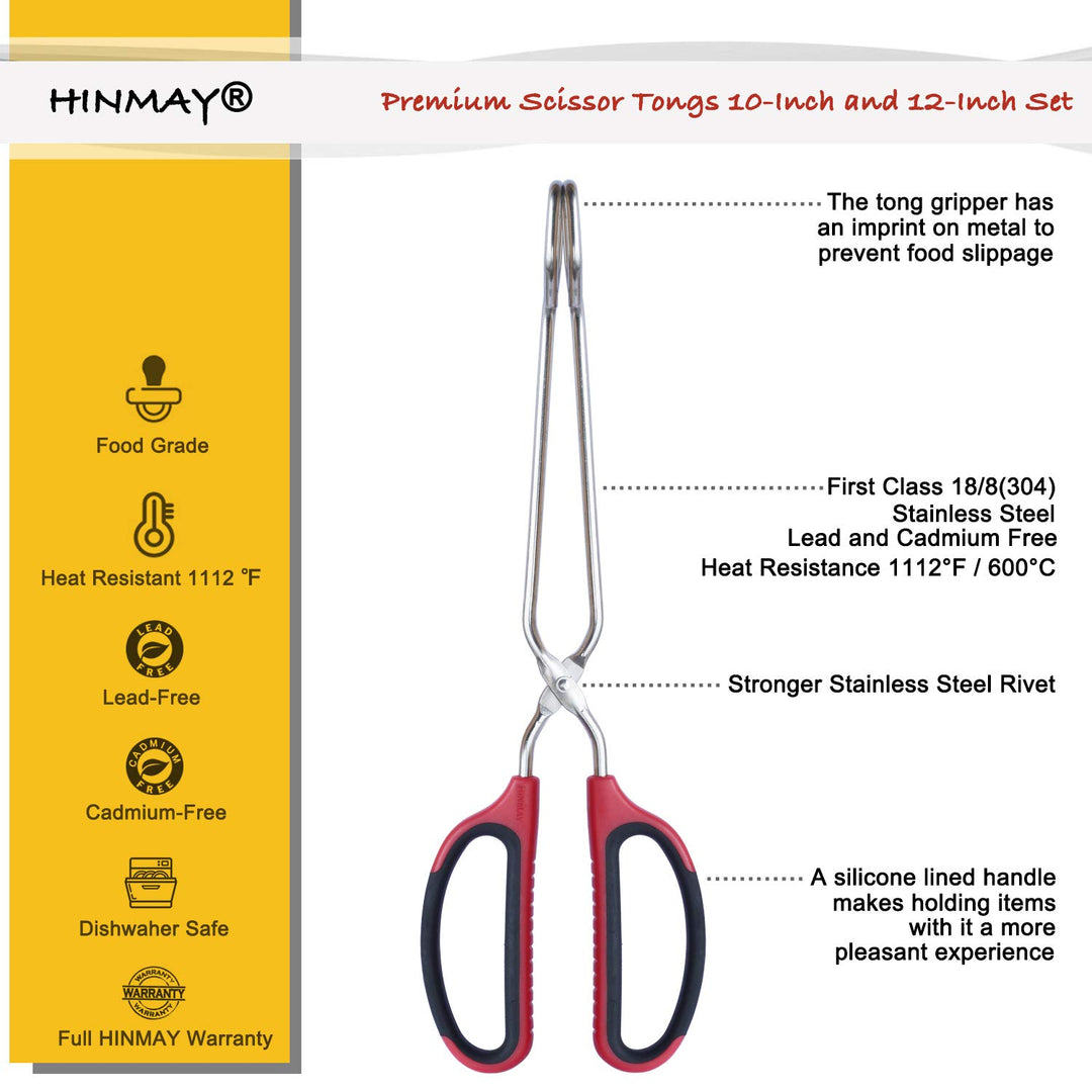 Stainless Steel Scissor Tongs 10-Inch and 12-Inch Set, Set of 2