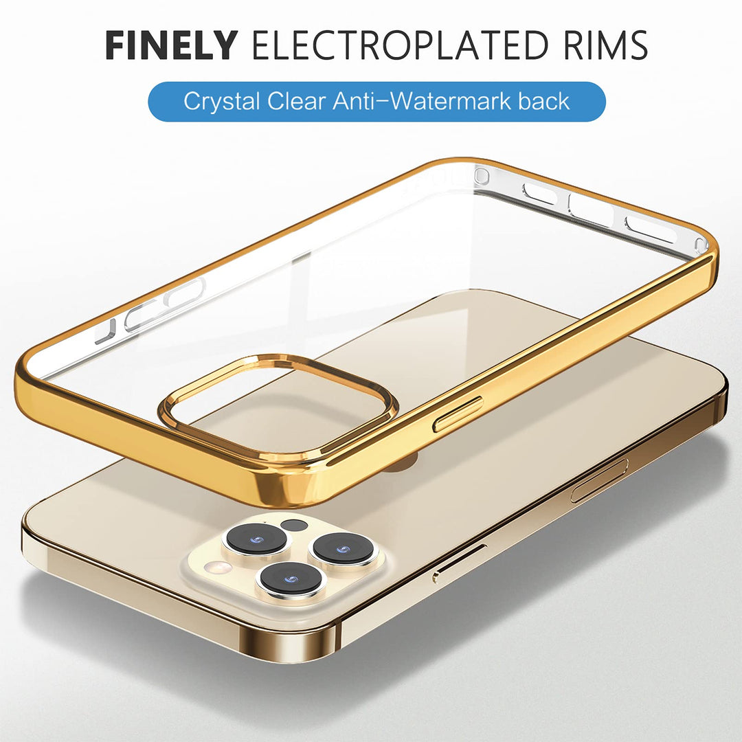 Compatible for iPhone 13 Pro Max Clear Case (2021), Crystal Transparent Cover Shockproof Protective Bumper Shell with Electroplated Mirror Edge for iPhone 13 Pro Max 6.7 2021-Gold