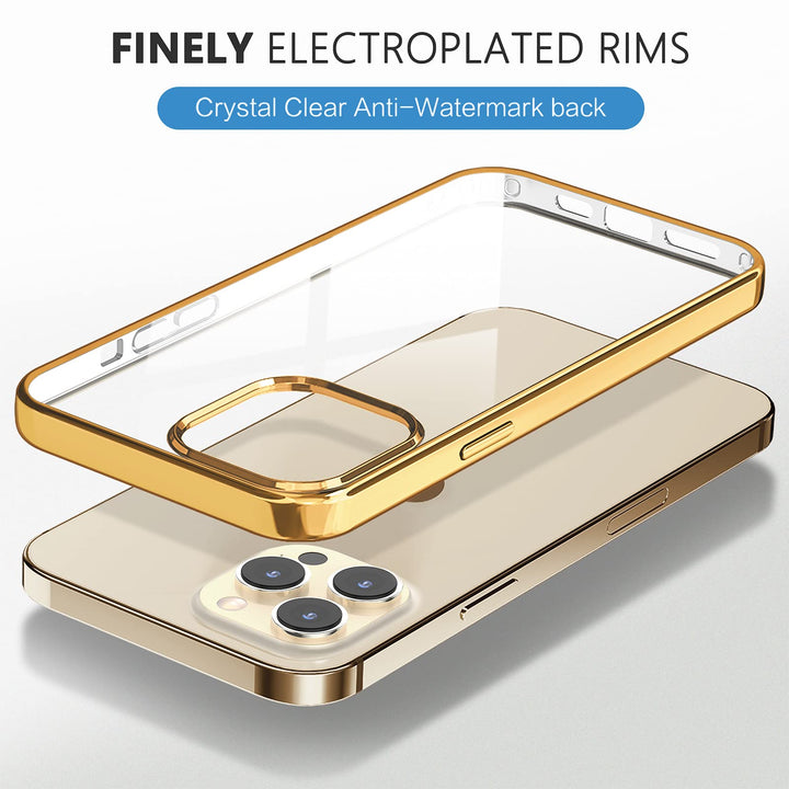 Compatible for iPhone 13 Pro Max Clear Case (2021), Crystal Transparent Cover Shockproof Protective Bumper Shell with Electroplated Mirror Edge for iPhone 13 Pro Max 6.7 2021-Gold