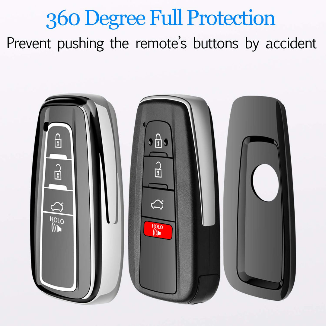 for Toyota Key Fob Cover,Special Soft TPU Key Case Cover Protector Compatible with 2020-2022 Highlander Corolla Prius, 2018-2024 RAV4 Camry Avalon C-HR GT86 (only for Keyless go)-Silver