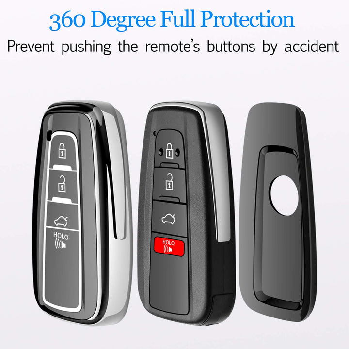 for Toyota Key Fob Cover,Special Soft TPU Key Case Cover Protector Compatible with 2020-2022 Highlander Corolla Prius, 2018-2024 RAV4 Camry Avalon C-HR GT86 (only for Keyless go)-Silver
